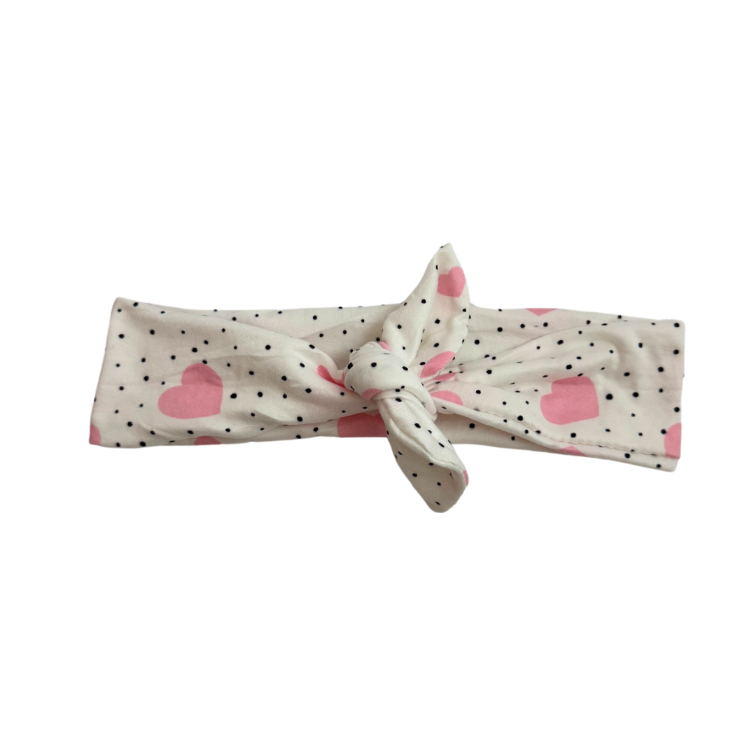 Pink Heart with Black Polkadots Tie Headband, Tie Headband, Hair Accessory