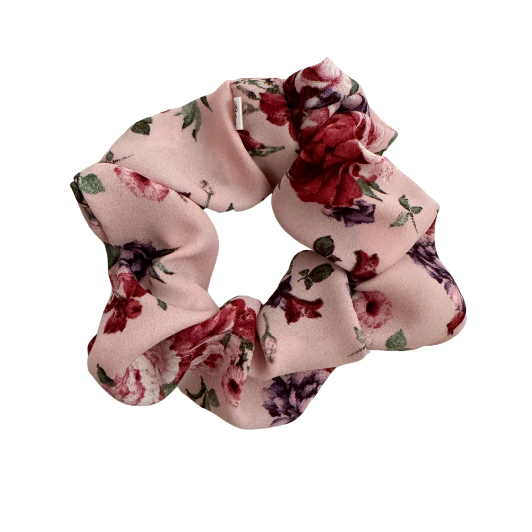 Floral Scrunchie, Pink Flower Scrunchie, XL Scrunchie, Hair Accessory