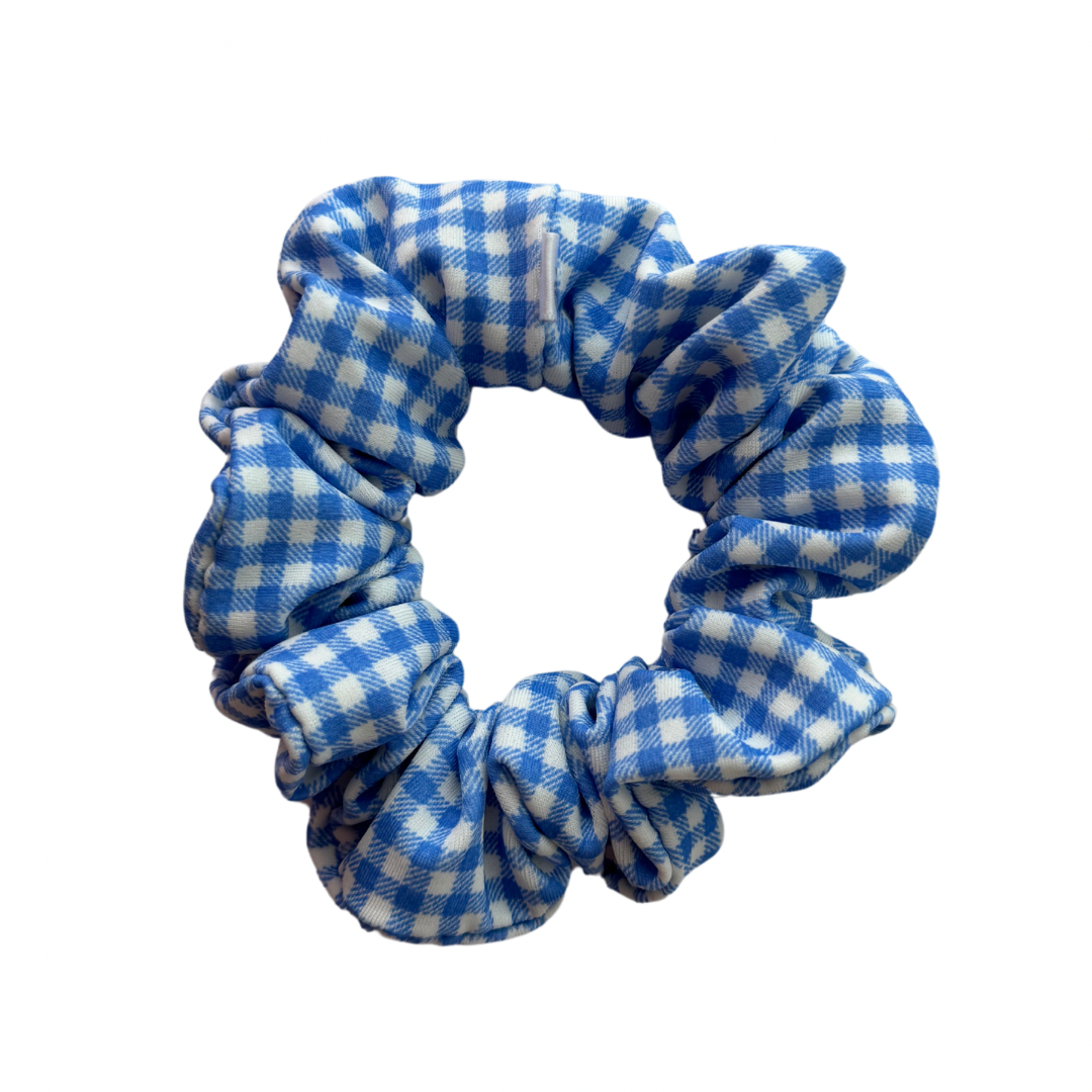 Swim Scrunchie, Blue Gingham Scrunchie, Hair Accessory