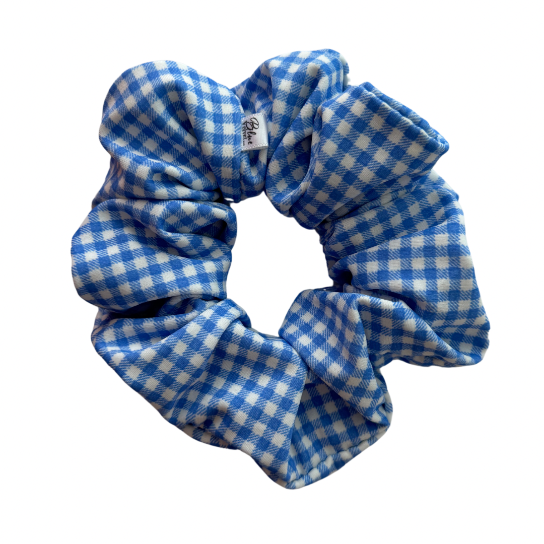 Swim Scrunchie, Blue Gingham Scrunchie, Hair Accessory, XL Scrunchie