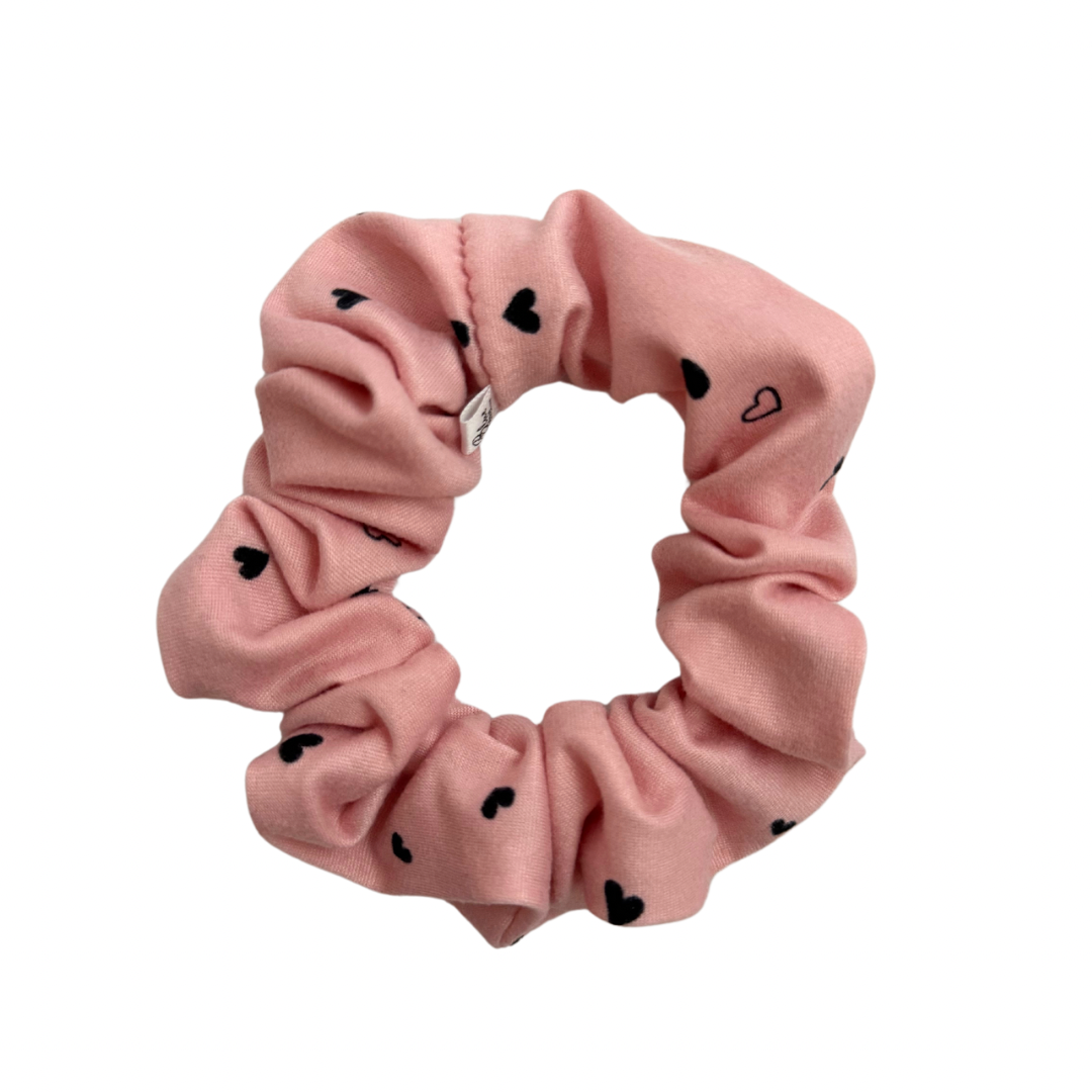 Pink Scrunchie, Pink Scrunchie with Black Hearts, Hair Accessory