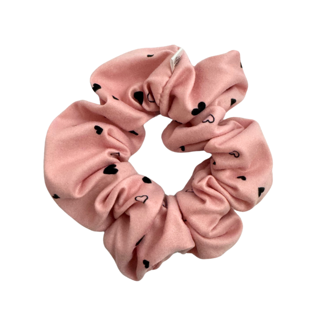 Pink Scrunchie, Pink and Black Hearts, Hair Accessory