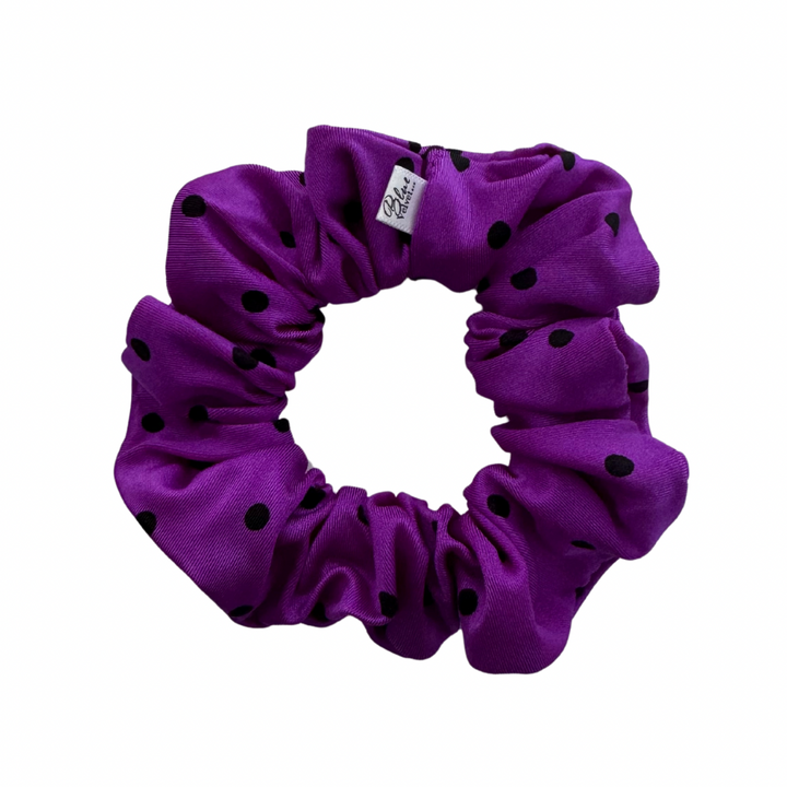 Swim Scrunchie, Purple with Black Polkadots, Hair Accessory