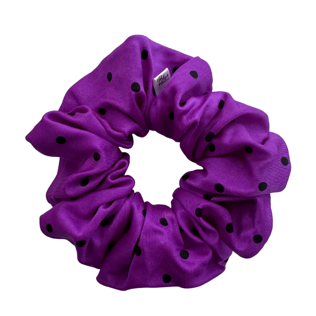 Swim Scrunchie, Purple With Black Polkadots, Hair Accessory