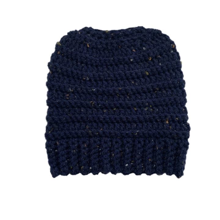 Navy Tweed  Messy Bun Toque